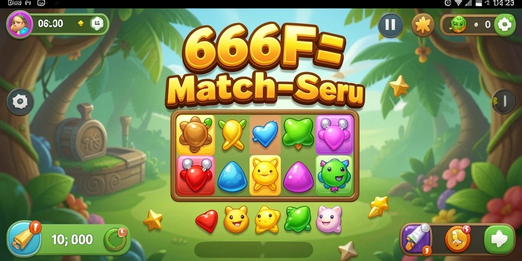 Tampilan seru dari gameplay Match-3 yang menantang di 666F.