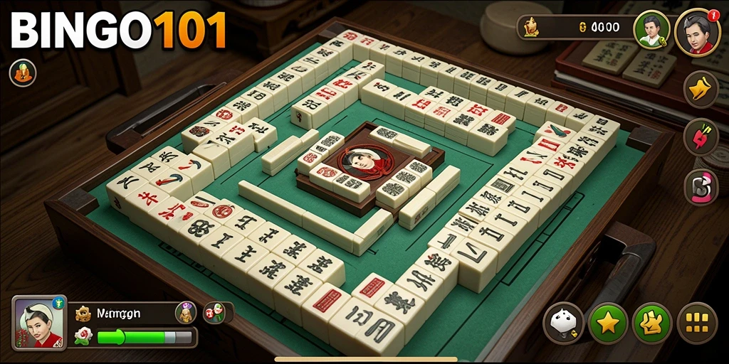 Screenshot BINGO101 menampilkan aksi gameplay Mahjong yang menegangkan.