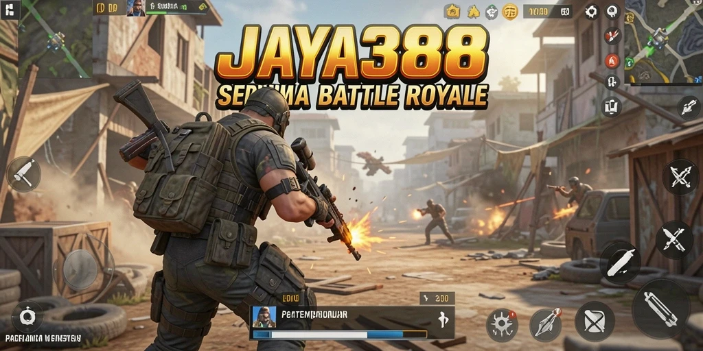 Tampilan gameplay JAYA388 yang intens dan seru dalam pertempuran Battle Royale.