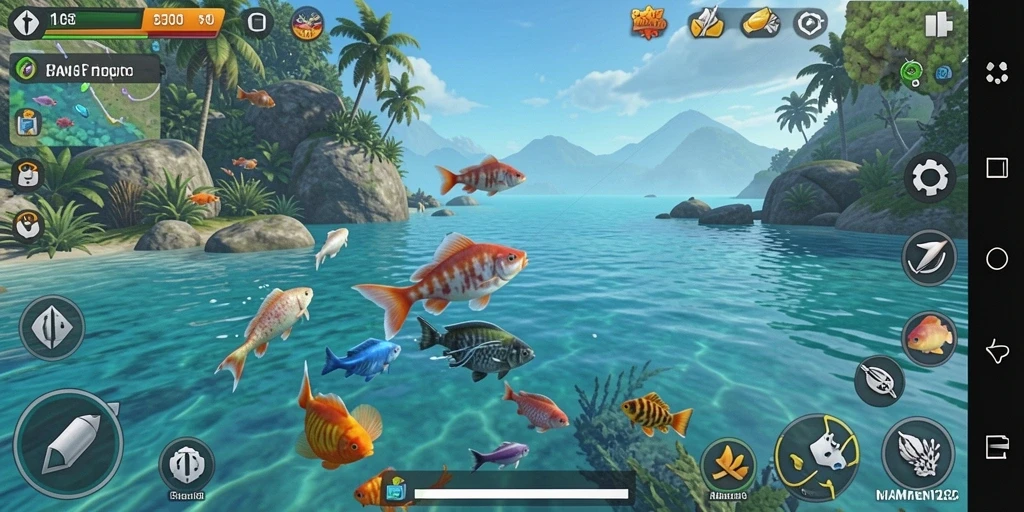 Screenshot gameplay MAMEN123 menampilkan suasana memancing yang menenangkan.