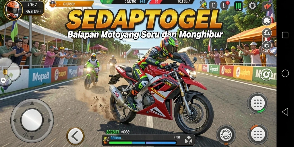 Gameplay mendebarkan balapan motor di lintasan yang menantang.