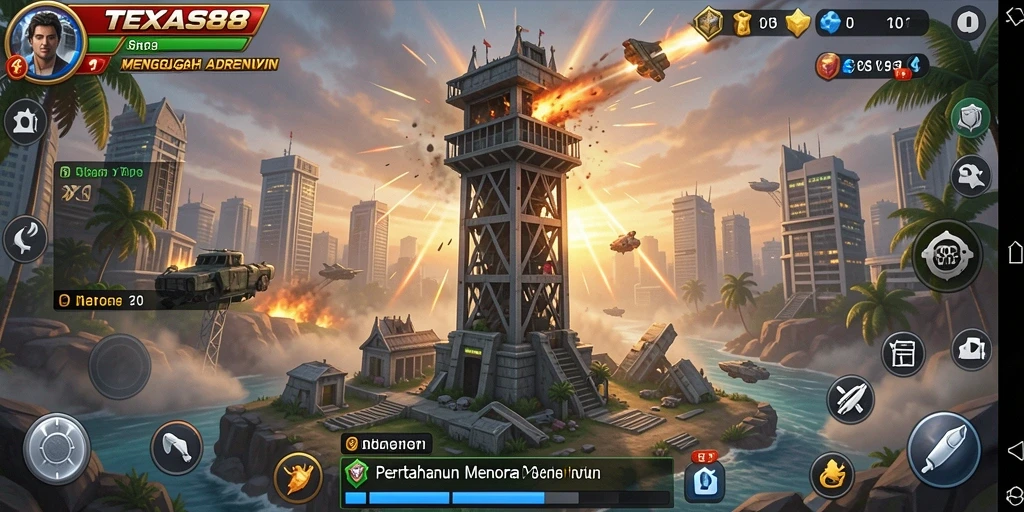 Gameplay menegangkan dalam TEXAS88 dengan menara dan strategi yang beragam.