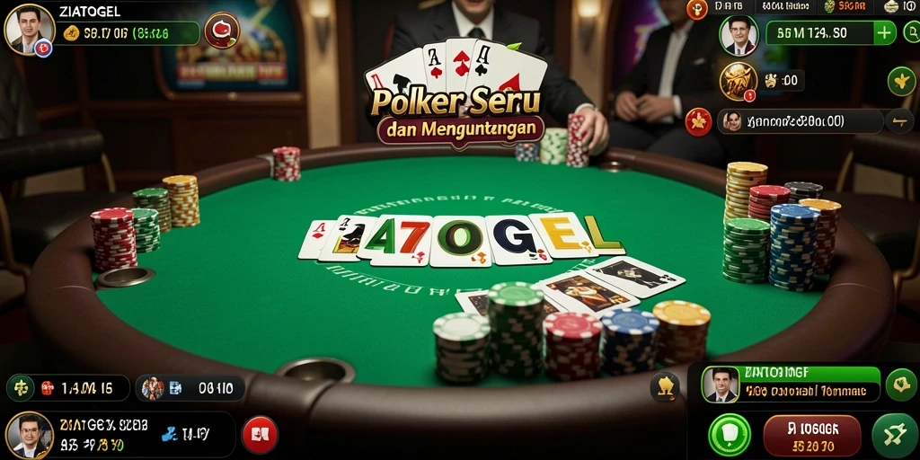 Tampilan gameplay ZIATOGEL dengan suasana poker yang mendebarkan.
