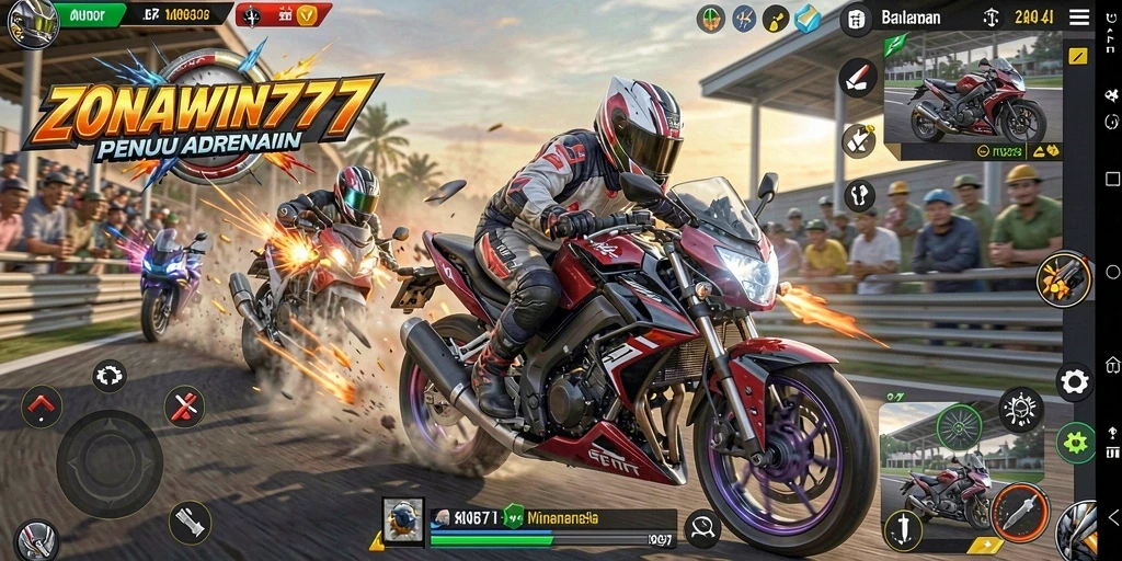 Tampilan gameplay menegangkan dalam balapan motor ZONAWIN777.